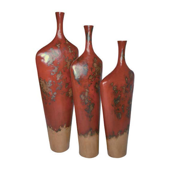 Melrose International Ribbed Metallic Ceramic Vase 16.5