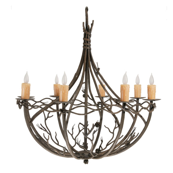 Pine Chandelier 8-Arm w/ Drip Candle Cover