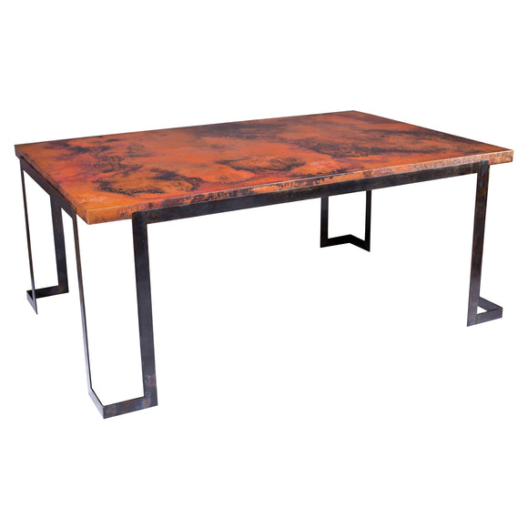 Steel Strap Rectangle Dining Table with Hammered Copper Top
