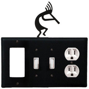 Kokopelli Combination Cover - GFI With Double Switch Center And Outlet
