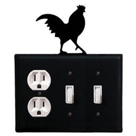 Wrought Iron Rooster Single Outlet and Single Switch Combination Cover