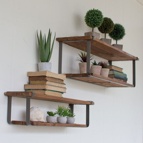 Recycled Wood and Metal Shelves (Set of Two)