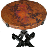 Iron Rivet Strap Accent Table with Hammered Copper Top