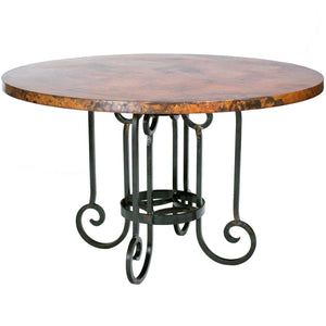 Curled Leg Dining Table with 48" Hammered Copper Top