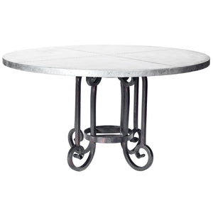 Curled Leg Dining Table with 48" Hammered Zinc Top