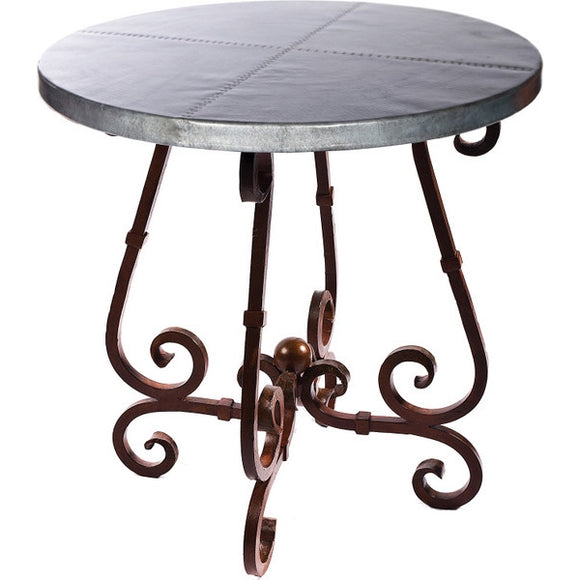 French Bar Height Table | 36in Round Hammered Zinc Top
