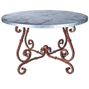 French Dining Table with 60" Round Hammered Zinc Top
