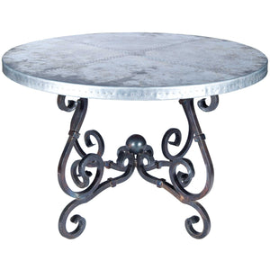 French Dining Table with 72" Round Hammered Zinc Top