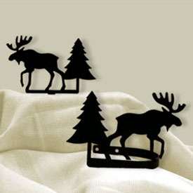 Wrought Iron Moose and Pine Tie Backs