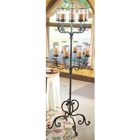 Wrought Iron Siena Floor Candelabra with Glass