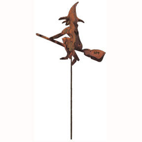 Rusted Witch And Broom Garden Stake