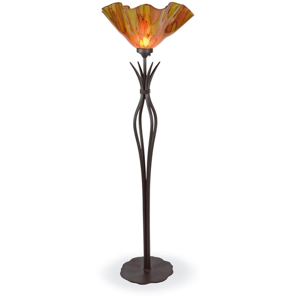 Wrought Iron Milan Torchiere with Glass Shade
