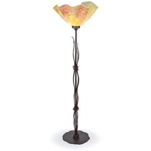 Wrought Iron River Reed Torchiere with Glass Shade