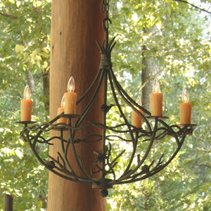 Pine Chandelier 6-Arm w/ Candle Drip Cover