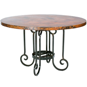 Curled Leg Round Dining Table with 48 inch Copper Top
