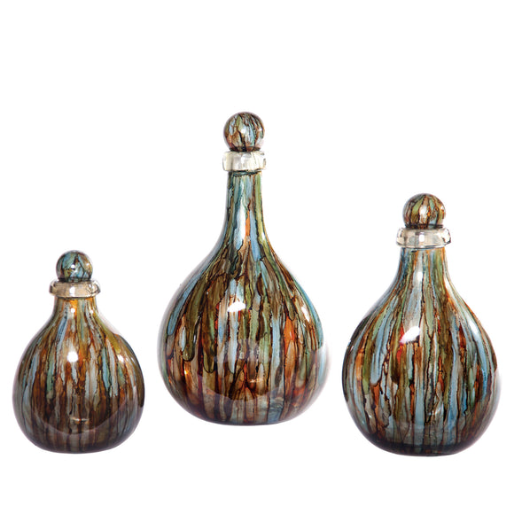 Cool Water Glass Bottles with Tops Set of 3