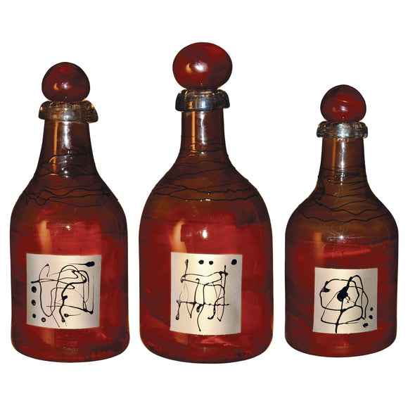 Red Gold Glass Bottles Set of 3