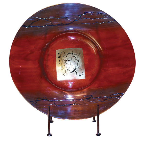 Red Gold Glass Charger with Iron Stand