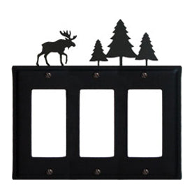 Wrought Iron Moose Triple GFI Cover Pine Trees