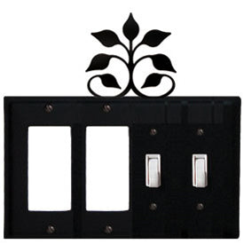 Wrought Iron Leaf Fan Combination Cover - Double GFI Left with Double Switch Right