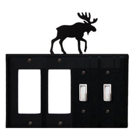 Wrought Iron Moose Combination Cover - Double GFI Left with Double Switch Right