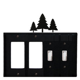 Wrought Iron Pine Trees Combination Cover - Double GFI Left with Double Switch Right