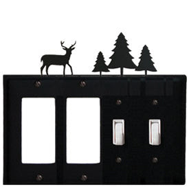 Wrought Iron Deer Combination Cover - Double GFI Left with Double Switch Right Pine Trees