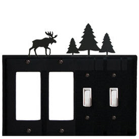 Wrought Iron Moose Combination Cover - Double GFI Left with Double Switch Right Pine Trees