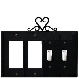 Wrought Iron Heart Combination Cover - Double GFI Left with Double Switch Right