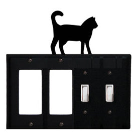 Wrought Iron Cat Combination Cover - Double GFI Left with Double Switch Right