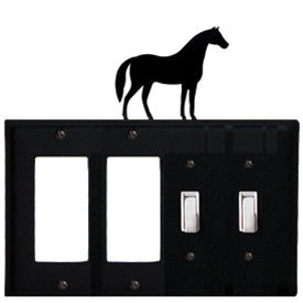 Wrought Iron Horse Combination Cover - Double GFI Left with Double Switch Right