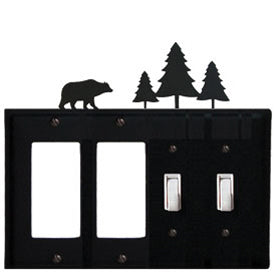 Wrought Iron Bear Combination Cover - Double GFI Left with Double Switch Right Pine Trees