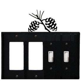 Wrought Iron Pinecone Combination Cover - Double GFI Left with Double Switch Right