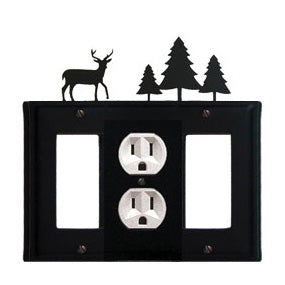 Deer & Pine Combination Cover - Center Outlet w/Left & Right GFI