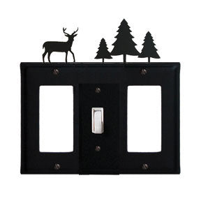 Deer & Pine Combination Cover - Center Switch w/Left & Right GFI
