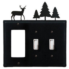Wrought Iron Deer Combination Cover - Single GFI with Double Switch Pine Trees