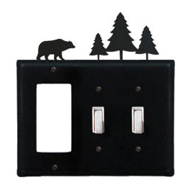 Wrought Iron Bear Combination Cover - Single GFI with Double Switch Pine Trees