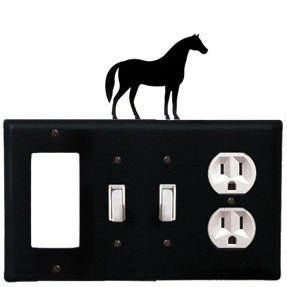 Horse Combination Cover - GFI With Double Switch Center And Outlet
