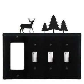 Deer And Pine Trees Combination Cover - GFI With Triple Switch