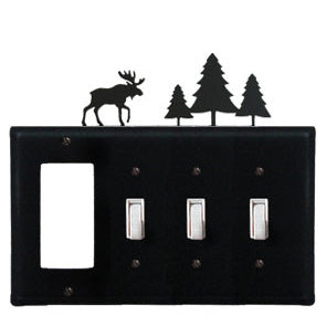 Moose And Pine Trees Combination Cover - GFI With Triple Switch
