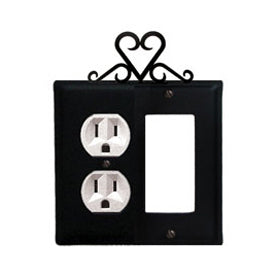 Wrought Iron Heart Combination Cover - Single Left Outlet with Single Right GFI
