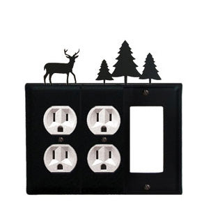 Deer Combination Cover - Double Outlets With Single GFI Pine Trees