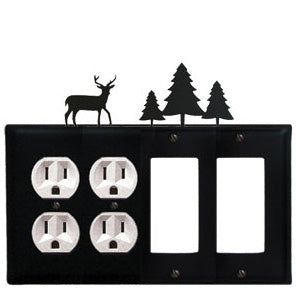 Deer Combination Cover - Double Outlets With Double GFI Pine Trees