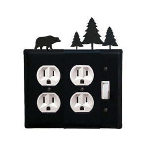 Bear Double Outlet With Single Switch Combination Cover Pine Trees