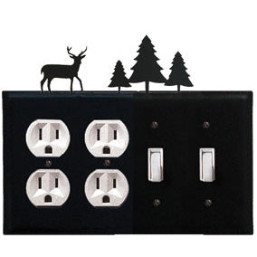 Deer Combination Cover - Double Outlet With Double Switch Pine Trees