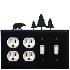 Bear Combination Cover - Double Outlet With Double Switch Pine Trees