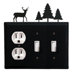 Wrought Iron Deer Combination Cover - Single Outlet with Double Switch Pine Trees