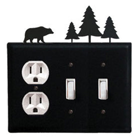 Wrought Iron Bear Combination Cover - Single Outlet with Double Switch Pine Trees