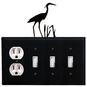 Heron Combination Cover - Single Outlet With Triple Switch
