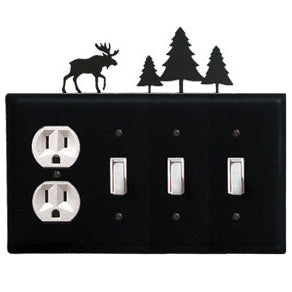 Moose Combination Cover - Single Outlet With Triple Switch Pine Trees